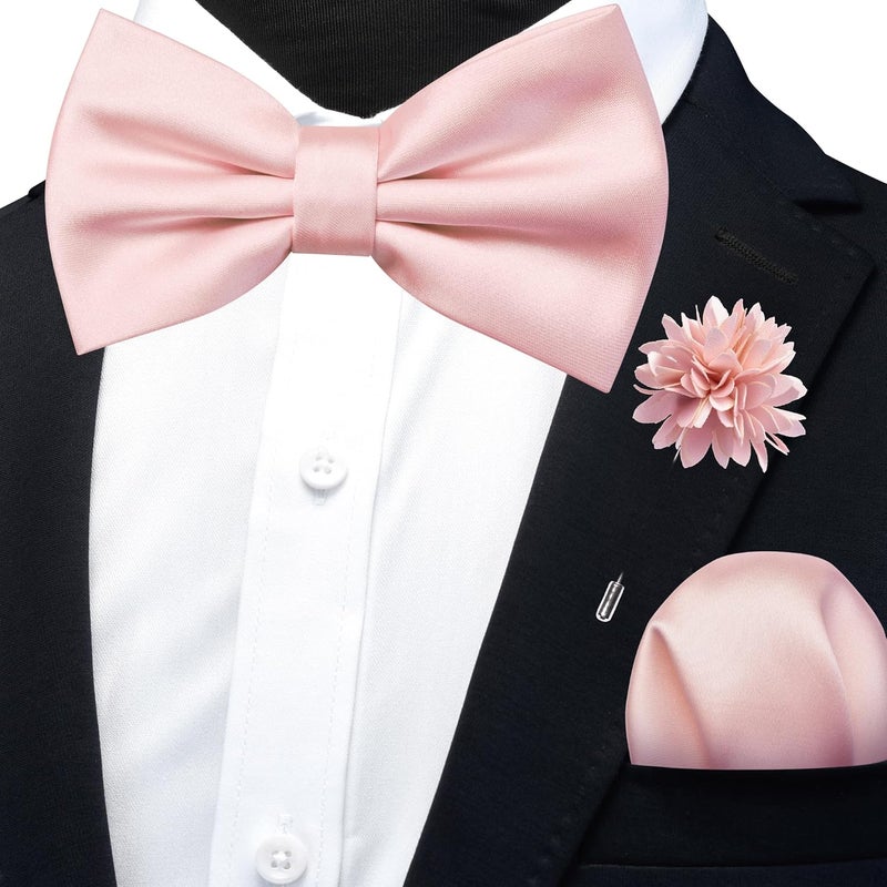 Branduce Solid Color Pre-tied Bow Tie and Pocket Square Lapel Pin Set for Men - Image 2